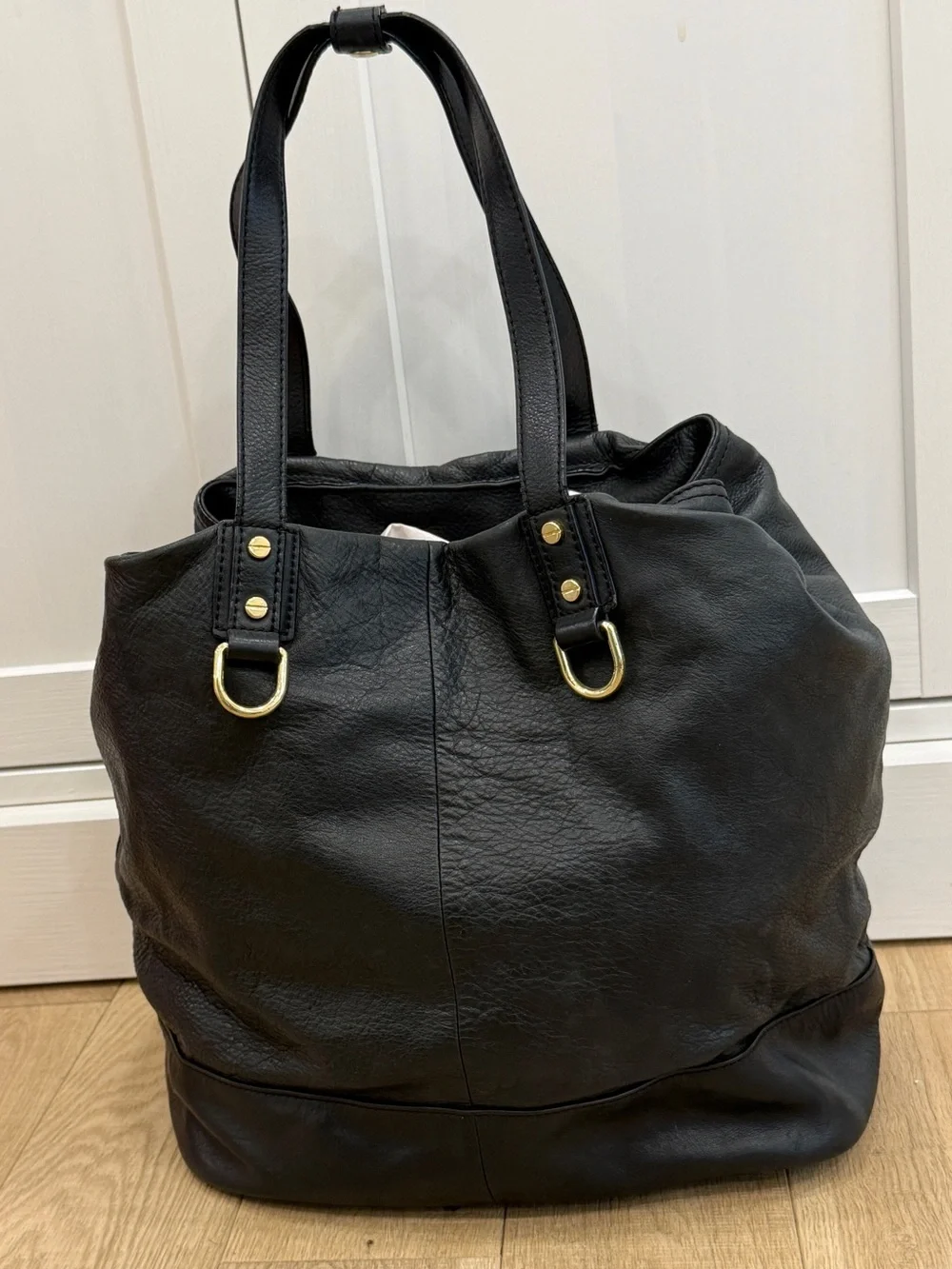 J. Crew Black Leather Tote with Gold Hardware